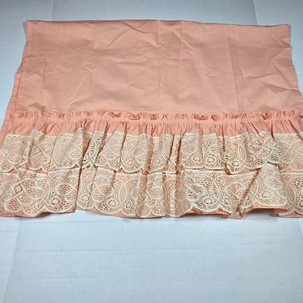 Vintage Peach Lace Ruffle Cafe Curtain Panel 40x29 Shabby Chic Cottagecore Tier